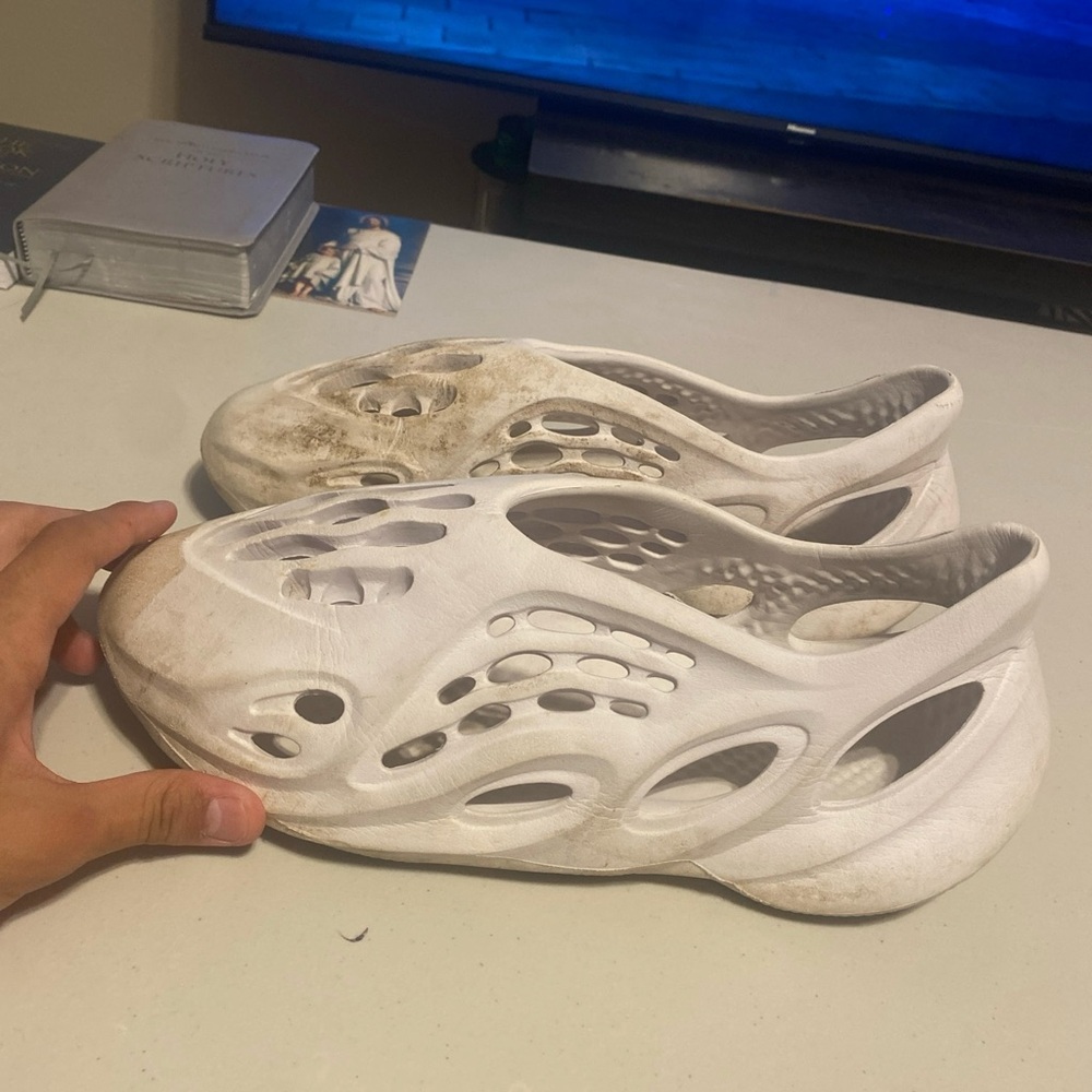 White slip on slides, size 10, used